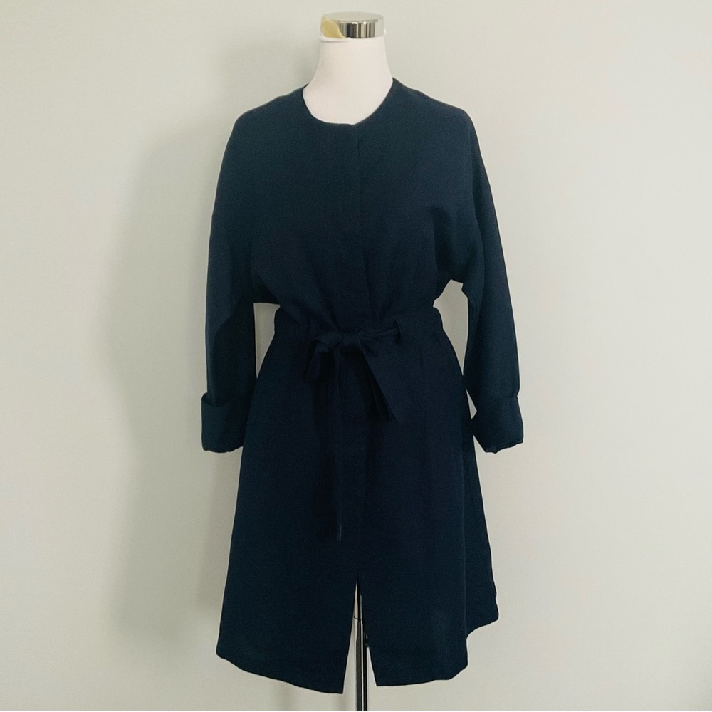 J. Mclaughlin Sondra Navy Blue Linen Blend Jacket Tie Waist Women's Size Medium